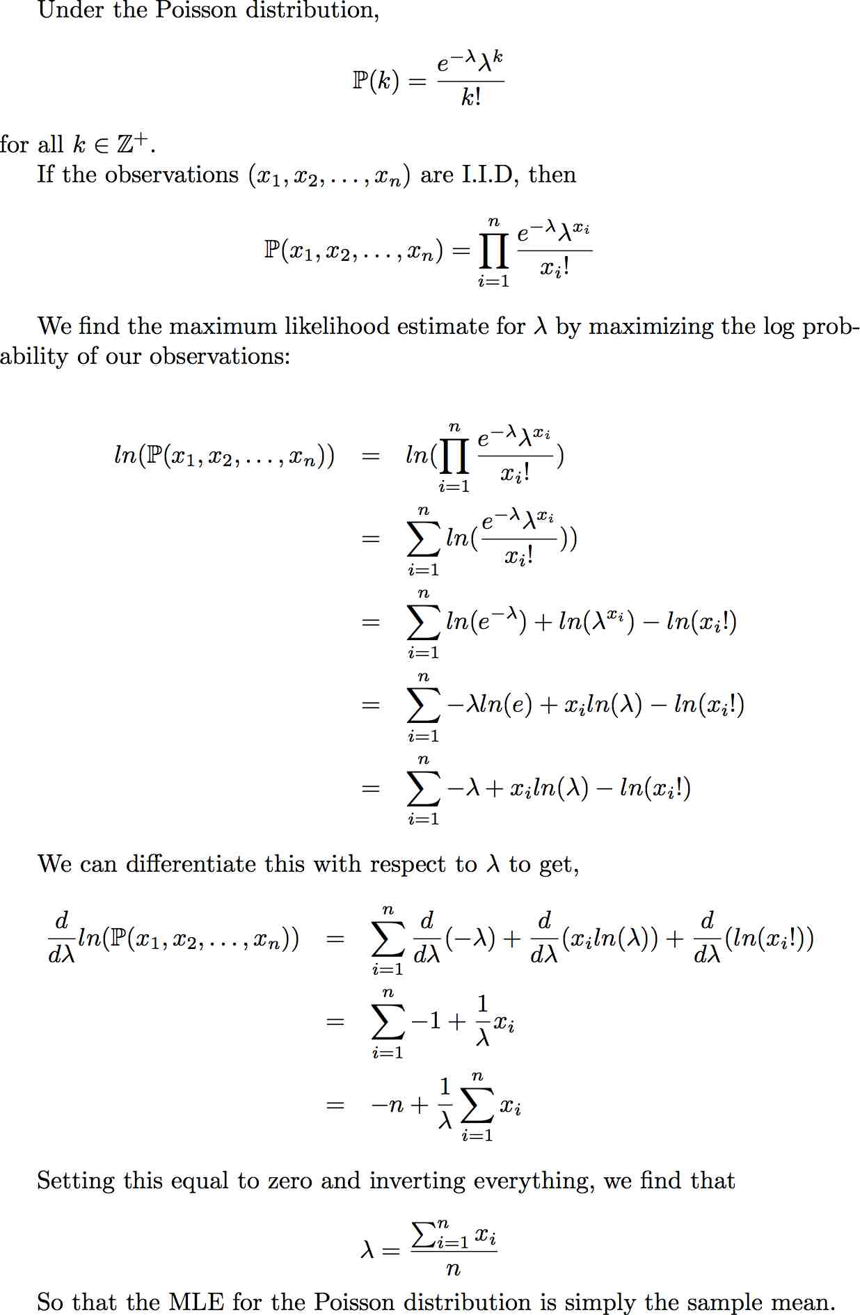 Poisson MLE Derivation